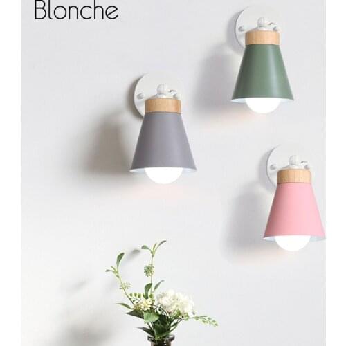 Nordic Multicolor Wood Wall Lamp Modern Decor Wall Sconce Light for Home Bathroom Bedroom Bedside Lamp Indoor E27 Light Fixtures