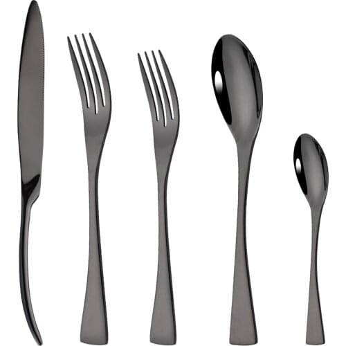 Dinnerware Mirror Black Cutlery Set 5Peice Dinner Flatware Knife Spoon Fork Set 304 Stainless Steel Kitchen Western Tableware