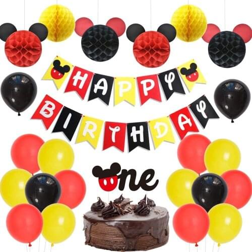 Mickey Mouse Theme 1st Birthday Decorations Supplies Boys Girls First Birthday Party with Balloons Banner Cake Topper Kid Favor