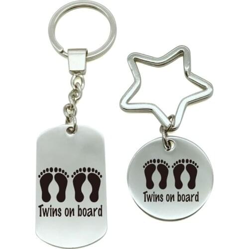 Twins On Board Footprints Lovely Cartoon Keychain Metal Keychain Key Ring Bag Couple Keychain Car Keyring Gift men Women