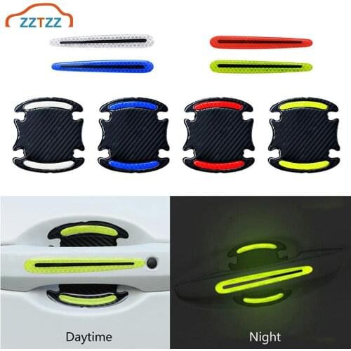 Universal Carbon Fiber Car Door Handle Paint Scratch Protector Sticker Cover Guard Protective Film Car Safety Reflective Strips