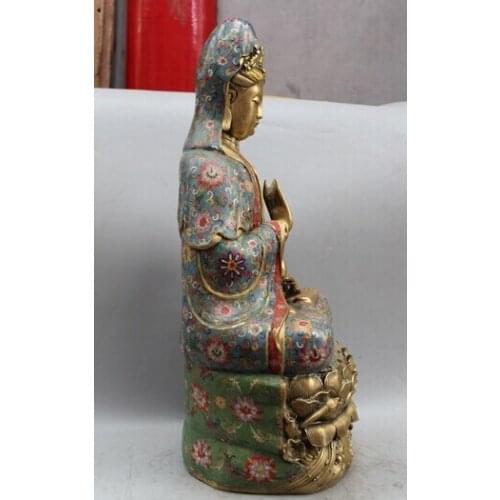 Xd 002784 27" Tibet Cloisonne Enamel Bronze Gilt Kwan-Yin Guan Yin Goddess Buddha Statue