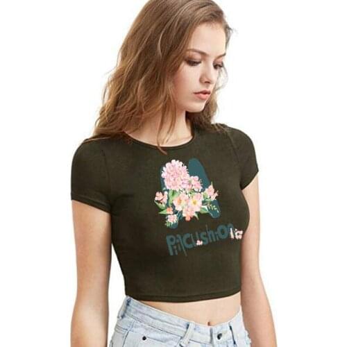 Summer Women T-shirt 2021 New Flowers and Letters Printing Fashion Short Sleeve Sexy Slim Short Sport Fitness Clothes Female