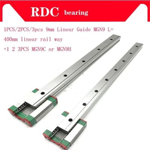 1,2,3pcs 9mm Linear Guide MGN9 L= 400mm High quality linear rail way + MGN9C or MGN9H Long linear carriage for CNC XYZ Axis