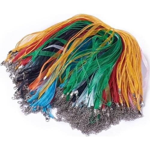 100pcs Waxed Cord and Organza Ribbon Necklace Making Supplies Accessories with Iron Lobster Claw Clasps 17.6"~17.8"(45~455cm) F8