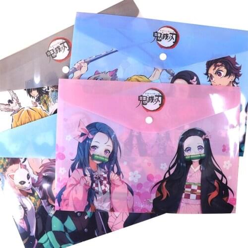 12 pcs/lot Kawaii PVC Demon Slayer A4 File Holder Cute Press Document bag Pencil Case Stationery gift office school supply