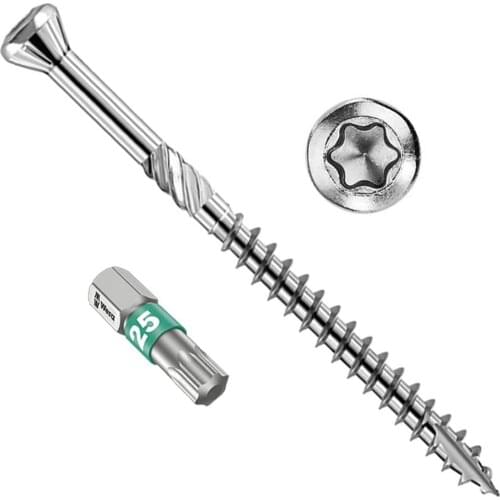 180 Pieces 5x60mm Torx Slot Knurled Type 17 Stainless Steel Deck Screws T25 Drive