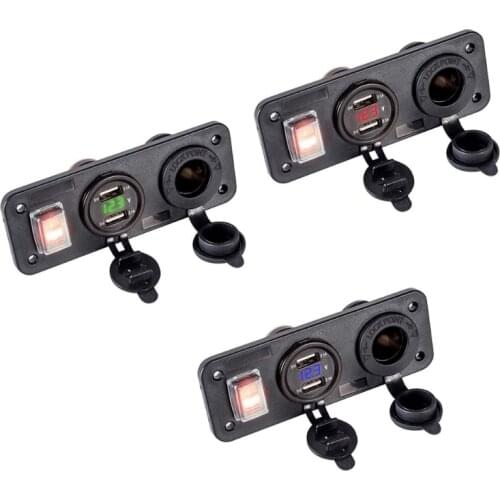 2019 Car Boat Truck 12V 24V 2 USB Charger Voltmeter Switch Cigarette Lighter Socket