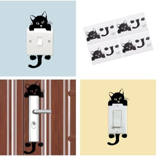 4Pcs Black Cat Wall Stickers Light Switch Decor Decals Art Mural Baby Kid Children Nursery Kindergarten Room