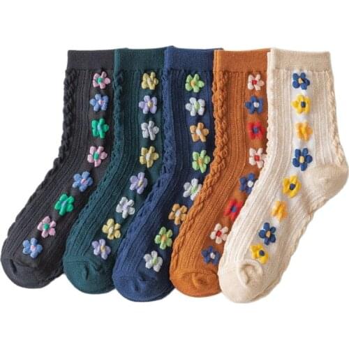 5PCS/3PCS/1PC Korea Dongdaemun Flower Cotton Socks Hyuna Style Cute Tube Socks Ladies Pile Socks