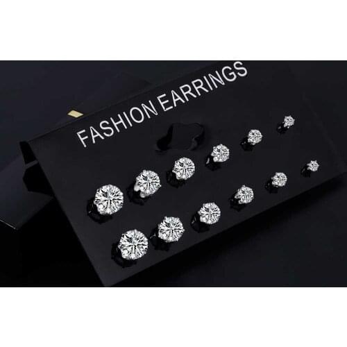 ALIUTOM Fashion 6 Pair/ set Punk Zircon Crystal Stud Earrings Set For Women Round Flower Gothic Design Brincos Jewelry Bijoux