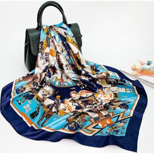 AMYO French Vintage Scarf Silk Satin Bandana New Summer Square Neckerchief 90*90cm for Women