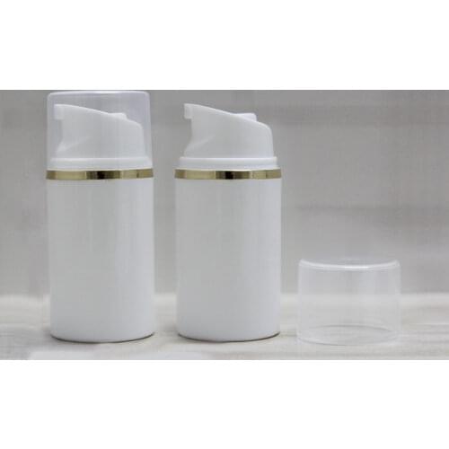 50ML white plastic airless bottle gold line white/clear lid for lotion/emulsion/foundation/anti-UV sunscreen cream skin packing