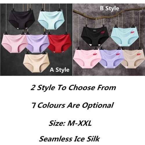 Plus size M-XXL Ice silk Seamless Women Underwear Sexy Lingerie Mid-Rise Girl Panty Comfort Ladies Briefs Panties Intimates
