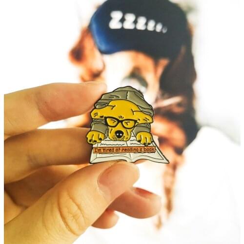 Dog With Book Lapel pins Brooches Badges Cloth Backpack Bags Hats Leather jeckets Accessories Book lover jewelry