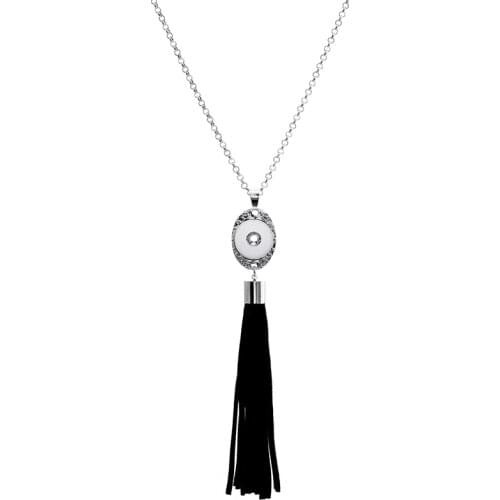 Fashion black Tassels pendant snap necklace chain 55cm fit 18MM snap buttons jewelry wholesale DJ0107