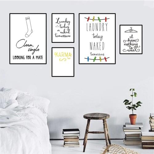 Black white bathroom decoration quote art posters laundry room wall picture canvas painting home decor picture prints HD2819