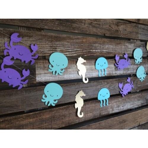 Purple blue gold wedding under the sea birthday banners baby shower buntings nursery room party garlands photobooth backdrops