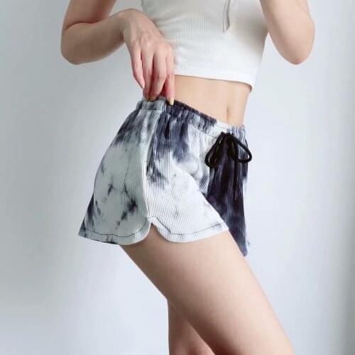 Tie dyed waffle Yoga Fitness drawstring LACE UP SHORTS casual pants 2021 summer new European and American womens wear dlzk263