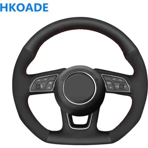 DIY Black Soft Genuine Leather Car Steering Wheel Cover For Audi A3 (8V) A4 (B9) Avant A5 (F5) A1 (8X) Sportback Q2 2016-2019