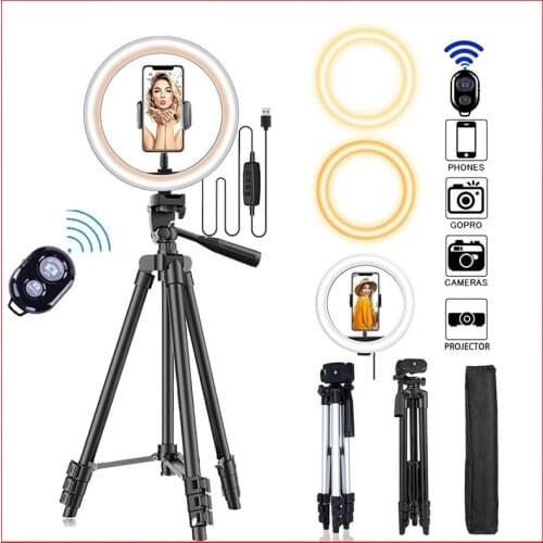 26cm Photo Ringlight Led Selfie Ring Light Phone Bluetooth Remote Lamp Photography Lighting Tripod Holder Youtube Video