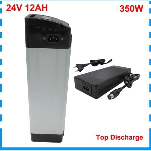 250W 24V E bike Li-ion battery Pack 24 V 12AH 350W Silver Fish fiets Accu 15A BMS with 29.4V 2A Charger TOP Discharge