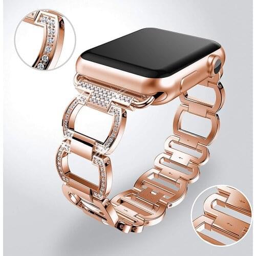 Luxury Metal Diamond Bracelet For Apple Watch Band 44mm 42mm 38mm 40mm iwatch SE 6 5 4 3 2 1 Stainless Steel Loop Wrist Strap