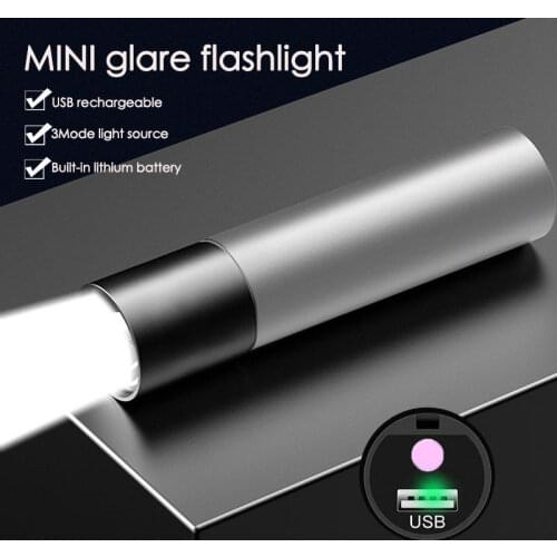 USB Rechargable Mini LED Flashlight Built-in battery 3 Lighting Mode WaterproofTorch Stylish Portable Suit for Night Lighting