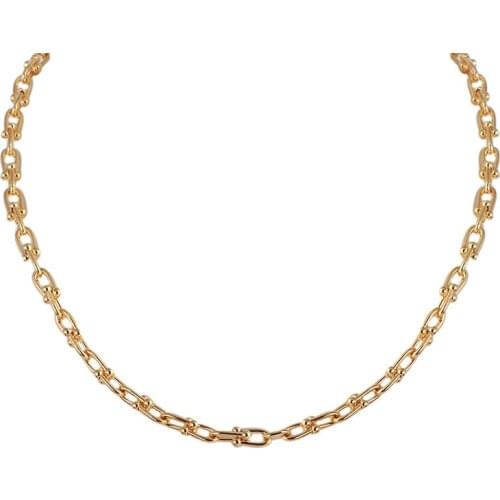 Europe and the United States jewelry fashion cool wind simple personality U-buckle thick chain stacked necklace girls necklace