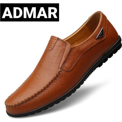 ADMAR Genuine Leather Men Casual Shoes High Quality Mens Loafers Moccasins Breathable Slip on Black Driving Shoes Plus Size 46