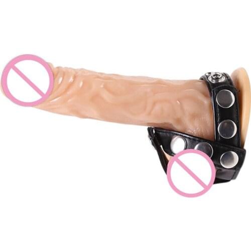 Mens Leather Penis Ring Scrotum with Adjustable Metal Buckle Adult Delayed Ejaculation Sex Toy