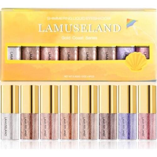 8 Color Liquid Eye Shadow Set Glittering Highlight Sequins Eyeshadow Liquid Brightening Makeup Pearlescent Eyeshadow Set TSLM1