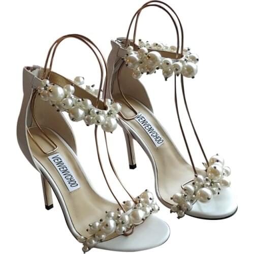 French charechoo 2021 new 10cm high heel sandal, rivet bow, sheepskin thin heel, pointed head soft leather upper with box bag