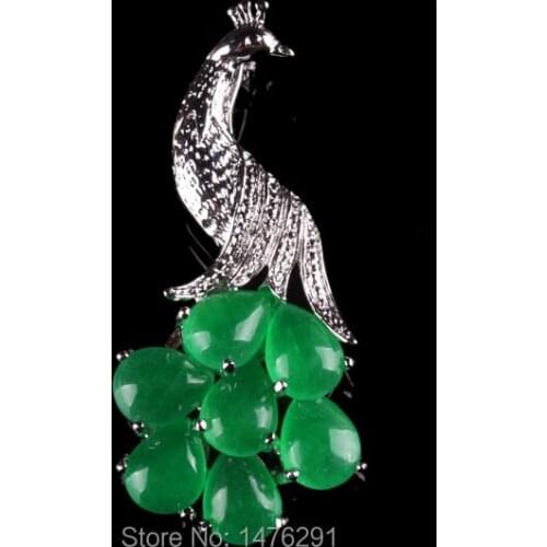 NEW For Women Green Jades Peacock Bead Gem Brooch 1PCS