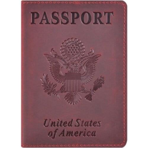 Mcneely Crazy Horse Leather Passport Cover Solid Credit Card ID Holder Passport Case Business Unisex Travel Wallet Case for USA