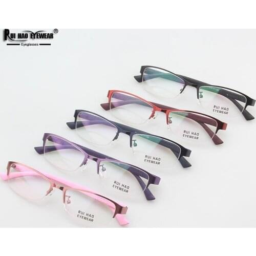 5 Color Eyeglasses Frame Women Stainless Steel Business Glasses Frame TR90 Temple Optical Half Rimless Spectacles Frame 863