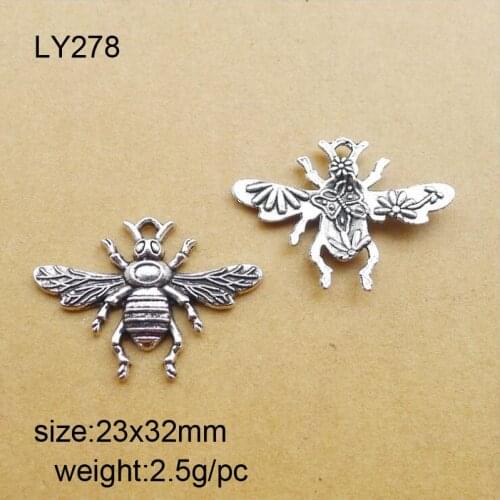 Hot 25pcs 23x32mm Zinc Alloy Bee Charms Pendant Antique Silver Plated Charm Jewelry Findings Accessories For DIY