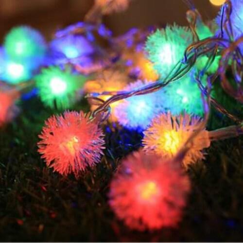 10/6/5/3/1.5m Plush Ball Led String Lights Fairy Garland Christmas Lights Outdoor Patio Wedding Navidad Decor Battery Operated