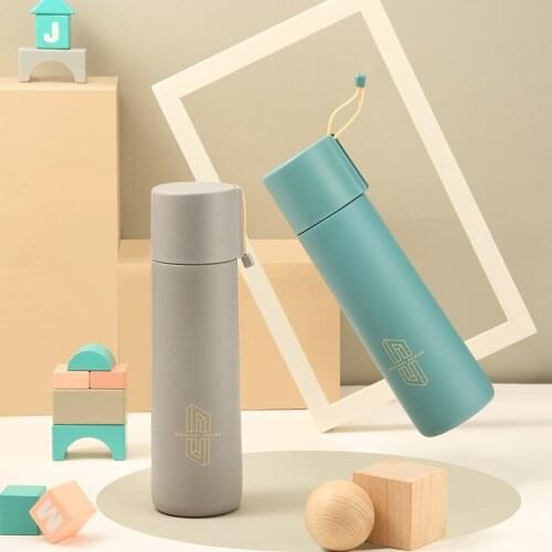 Thermos Cup Vacuum Flask 304 Stainless Steel Matte Bottle Business 500ml Gift Cup Hidden Silicone Handle Dual-purpose Lid
