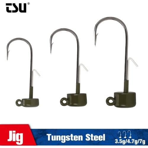 TSURINOYA 3.5g 4.7g 7g Tungsten Steel Ned Jig Hooks Floating Soft Lure Fishing Group Sinker Hooks Tackle 2pcs Pike Bass Jig Head