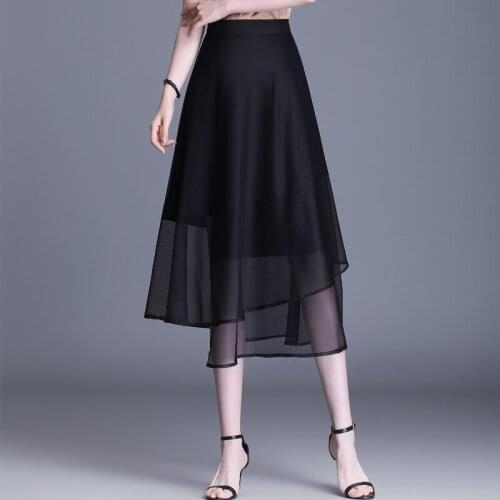 Black Half-length Skirts Female Summer 2021 New A-line Mid-length High-waist Asymmetrical Pleated Skirt Young Women BSQ443