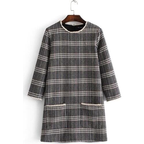 Bella Philosophy 2018 new spring women plaid mini dress vintage loose female dress three quarter O Neck fashion dress for women