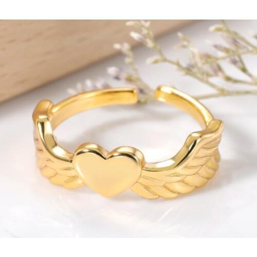 Punk Angel Wing Heart Shaped Wedding Rings for Woman Female Ring Aesthetic Sccessories Statement Engagement Party Jewelry