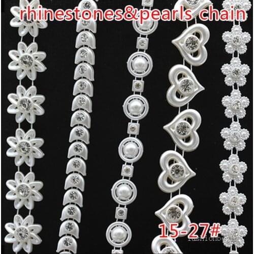 1/10yards pearl beaded chain Crystal Rhinestones Acrylic sewing Applique Trims crafts Sash Belt Bridal Dress Accessories 15#-21