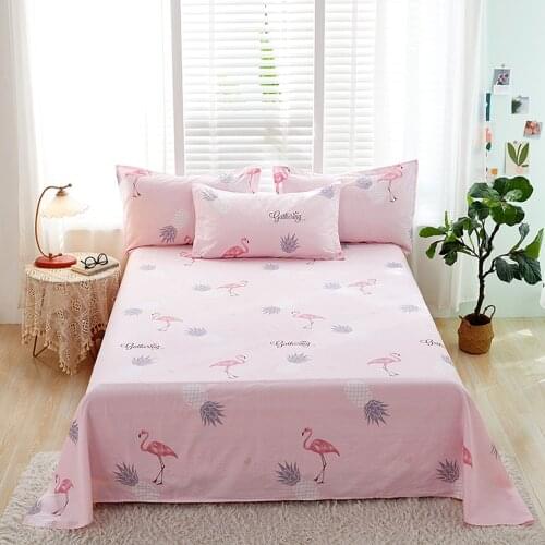 1pcs 100% Cotton Bed Sheet Flamingo Printed Double Top King Sheets Pure Cotton Single Size Kids Bed Linen (No Pillowcase)