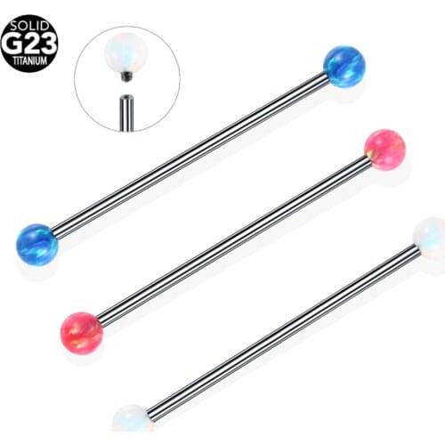 1PC G23 Titanium Opal Industrial Barbell Earrings Piercing Long Bar Cartilage Scaffold Bar Piercing Ear Helix Tragus Jewelry 14G