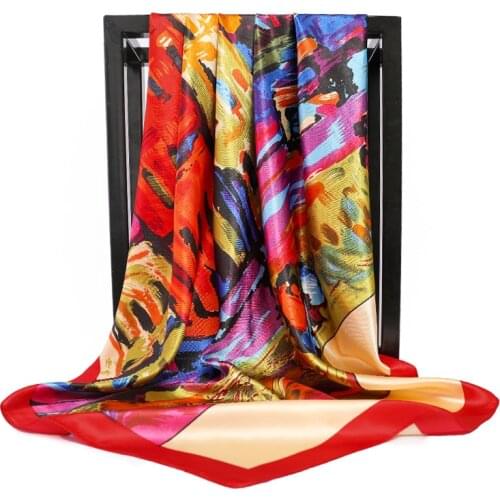 2021 Fashion Hijab Scarf Women New Print Silk Satin Hair Scarfs Luxury Kerchief 90*90cm Square Neckerchief Soft Headband Scarves