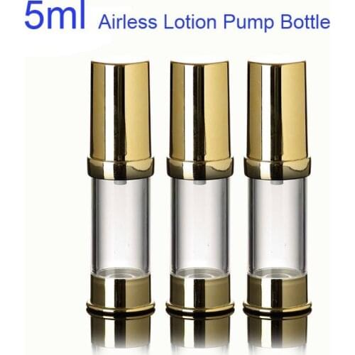 300pcs/lot 5ml 5cc Gold Empty Cosmetic Airless Bottle Plastic Treatment Pump Travel Bottles Cosmetic Vacuum Lotion Bottles