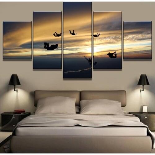 5 Piece HD Print Large Group Skydive Extreme Sports Cuadros Landscape Canvas Wall Art Home Decor For Living Room Canvas Painting
