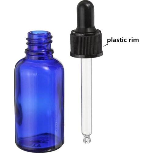 6ps/lot 30ml Empty Blue Glass dropper bottle Vial Nasal Oil dropper E liquid refillable bottle package with black lid